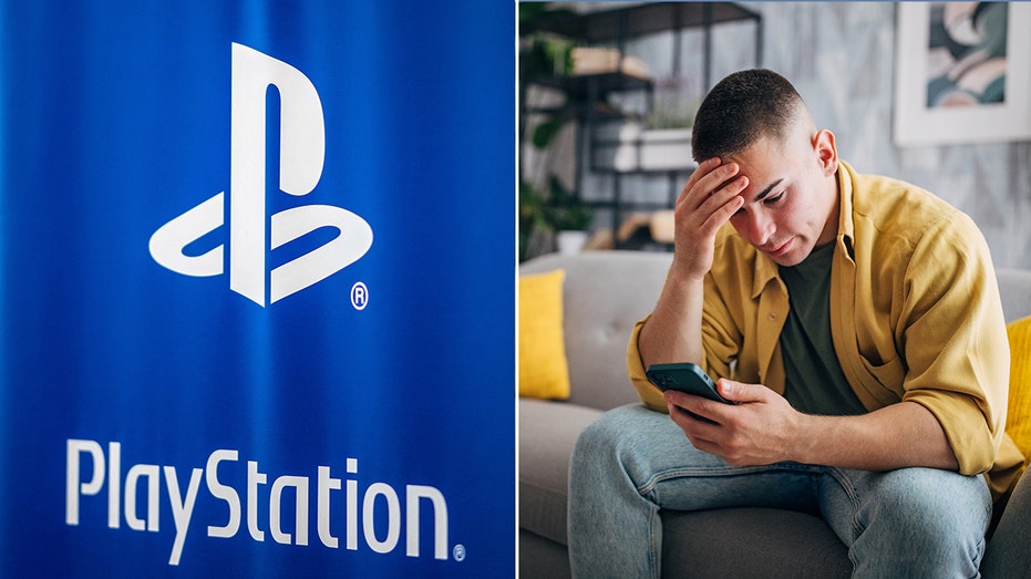 Man next to Playstation logo