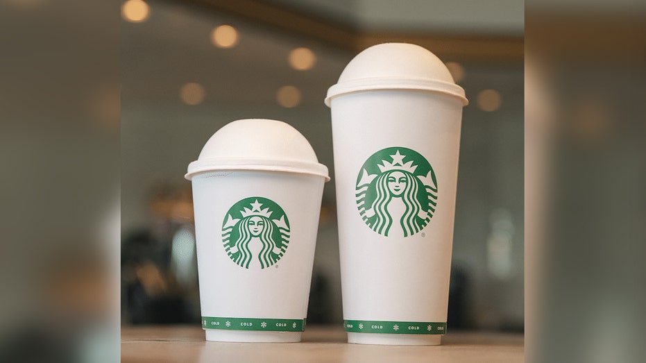 Starbucks's new opaque eco-friendly cup with domed caps