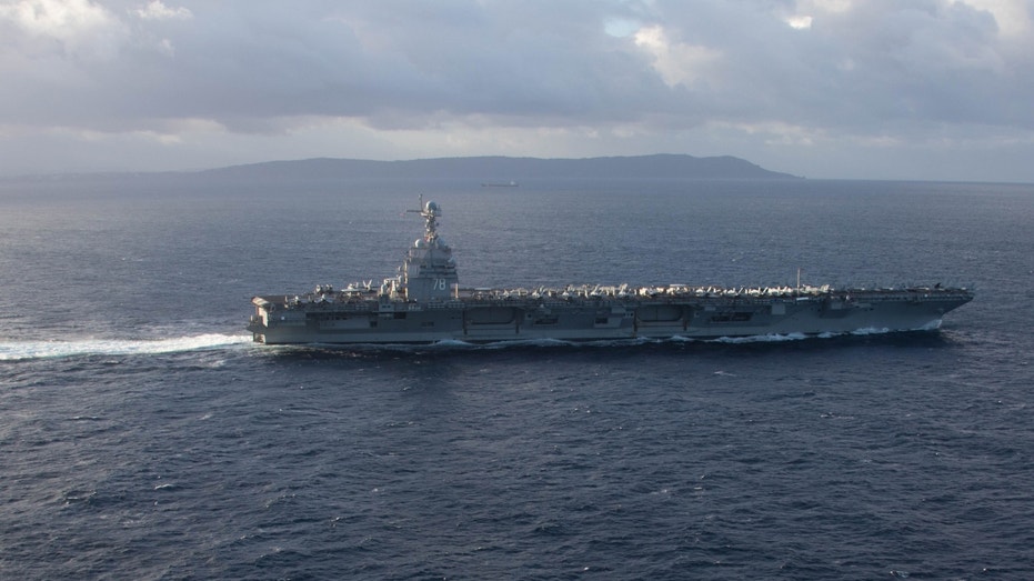 USS Gerald R. Ford aircraft carrier transits the Strait of Gibralter