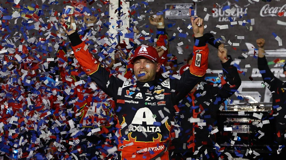 William Byron with confetti raining down