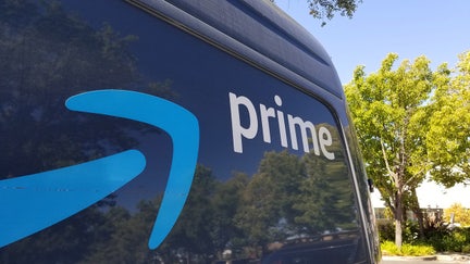 Close-up of logo for Amazon Prime service on the side of a branded delivery truck in San Ramon, California; Amazon announced that it would hire thousands more delivery drivers to increase 1 day shipping options beginning in 2019, July 12, 2019. (Photo by Smith Collection/Gado/Getty Images) - Fox Business News