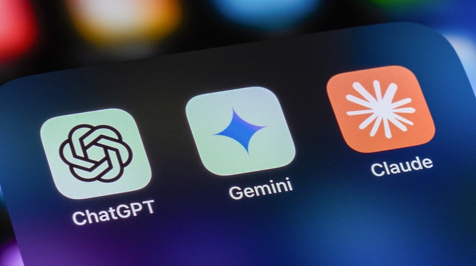 ChatGPT, Gemini and Claude shown on a phone screen