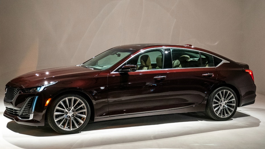 A Cadillac CT5 is displayed during an event in New York on April 16, 2019.