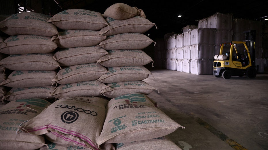 Coffee stocks are seen in a warehouse in Brazil