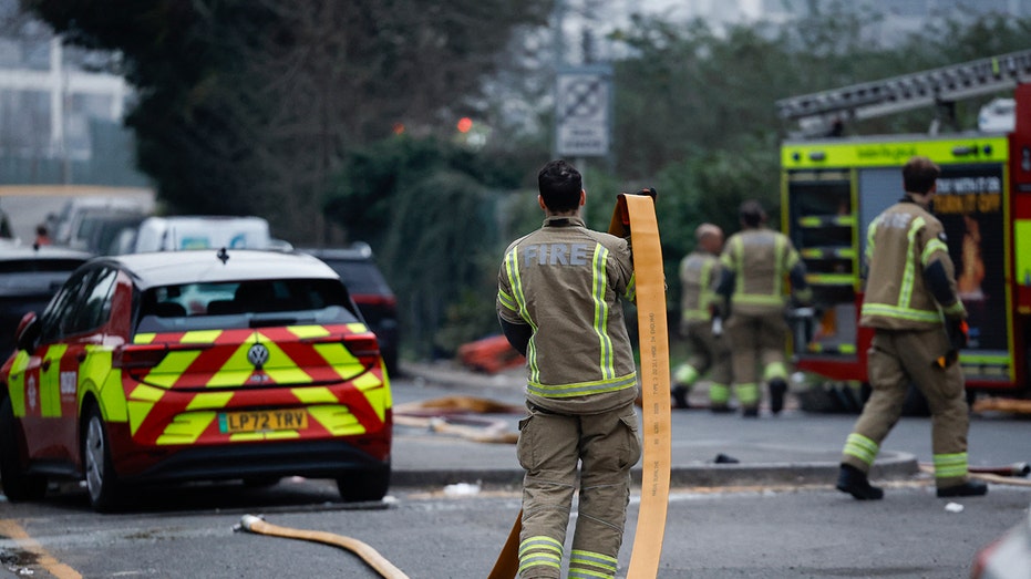 Firefighter and thick smoke Heathrow Airport