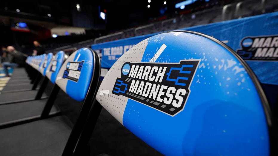 March Madness logo on the chair