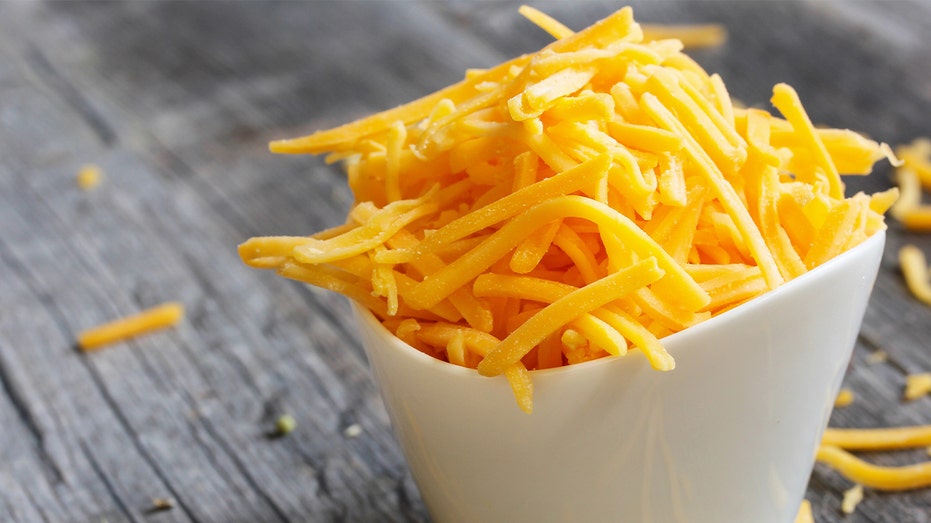 Shredded cheese in a bowl