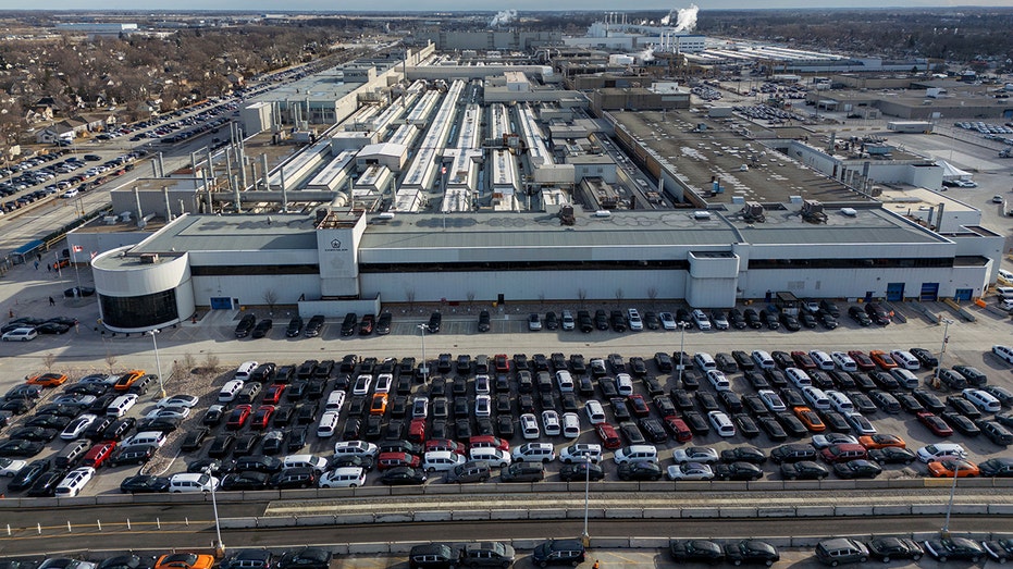 Drone view of Stellantis plant in Canada