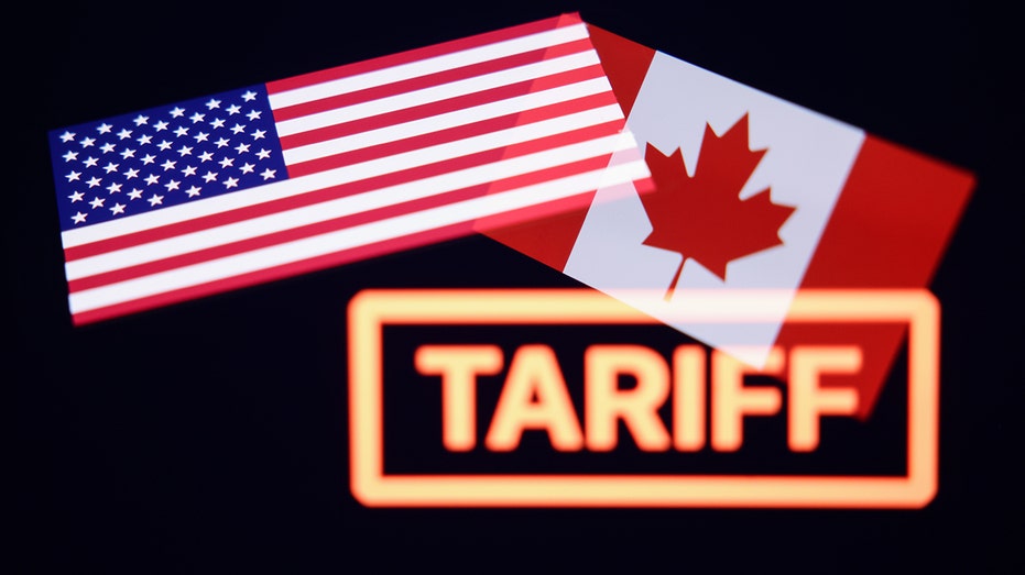 U.S. and Canada flag with tariff sign