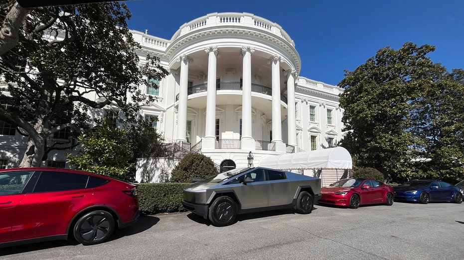 A cybertruck is pictured outside the White House