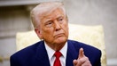 President Donald Trump takes a question from a member of the media during a meeting with Israeli Prime Minister Benjamin Netanyahu in the Oval Office of the White House on April 7, 2025 in Washington, DC.