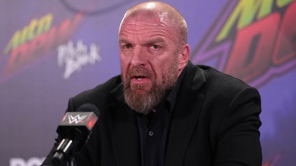 Jan 28, 2023; San Antonio, TX, USA; WWE Chief Content Officer Paul Levesque aka Triple H speaks during a press conference after the WWE Royal Rumble at the Alamodome.