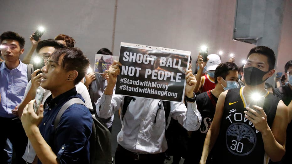 Protesters gather in support of NBA's Houston Rockets' team general manager Daryl Morey, who sent a tweet backing the pro-democracy movement, in Hong Kong, China, October 15, 2019