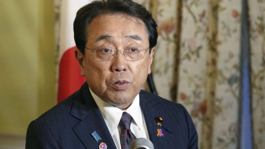 Japanese Economic Revitalization Minister Ryosei Akazawa speaks to media after ministerial talks on tariffs, with U.S. President Donald Trump joining the negotiators, at the White House, in Washington, D.C., U.S., April 16, 2025. Kyodo/via REUTERS ATTENTION EDITORS - THIS IMAGE HAS BEEN SUPPLIED BY A THIRD PARTY. MANDATORY CREDIT. JAPAN OUT. NO COMMERCIAL OR EDITORIAL SALES IN JAPAN. TPX IMAGES OF THE DAY