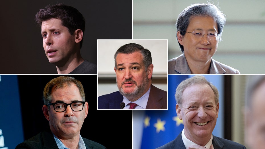 From left to right: Senator Ted Cruz, CEO of Openai and founder of SAM Altman, Executive Director of Advanced Micro Persons (AMD) Dr. Lisa Soo, CEO of Coreove, co -founder Michael Inrazer, Vice President of Microsoft and President Brad Smith