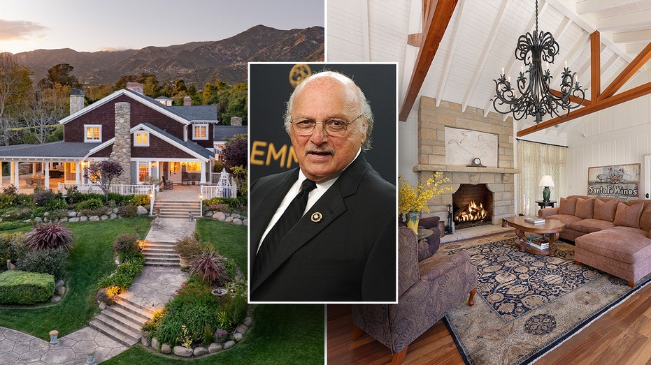 Dennis Franz inset placed over a split of his home.