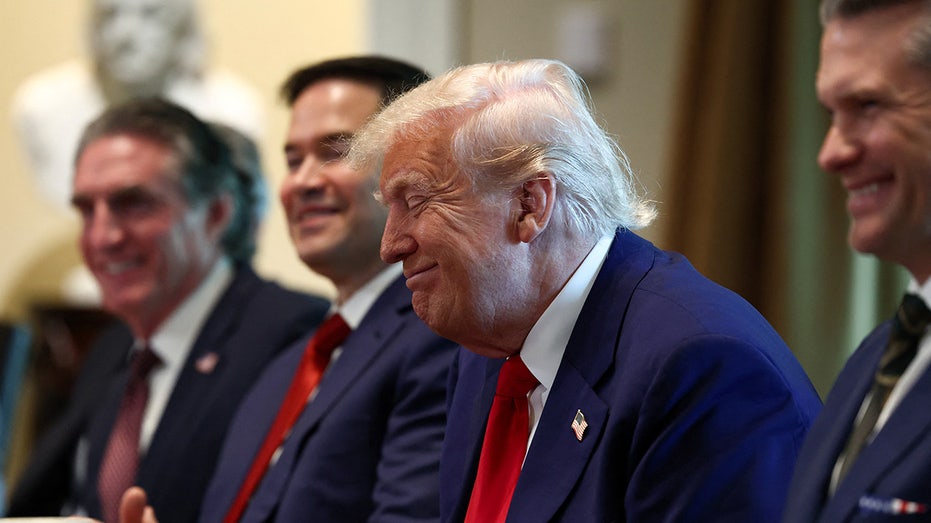 President Donald Trump reacts during Cabinet meeting
