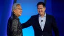 Jensen Huang, co-founder and chief executive officer of Nvidia Corp., left, and Michael Dell, chairman and chief executive officer of Dell Inc., during the Dell Technologies World conference in Las Vegas, Nevada, US, on Monday, May 20, 2024. The conference will cover AI, Multicloud, Edge, and the power of technology to change business and the world for the better.  - Fox Business News
