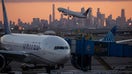 A United Airlines aircraft on at Newark Liberty International Airport in Newark, New Jersey.