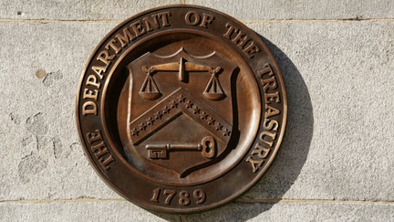 FILE PHOTO: A bronze seal for the Department of the Treasury is shown at the U.S. Treasury building in Washington, on Jan. 20, 2023.