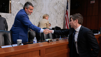 Sen. Ted Cruz, R-Texas, left, and OpenAI CEO Sam Altman, right