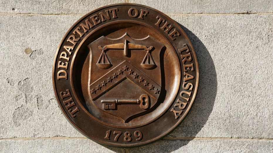 FILE PHOTO: A bronze seal for the Department of the Treasury is shown at the U.S. Treasury building in Washington, on Jan. 20, 2023.