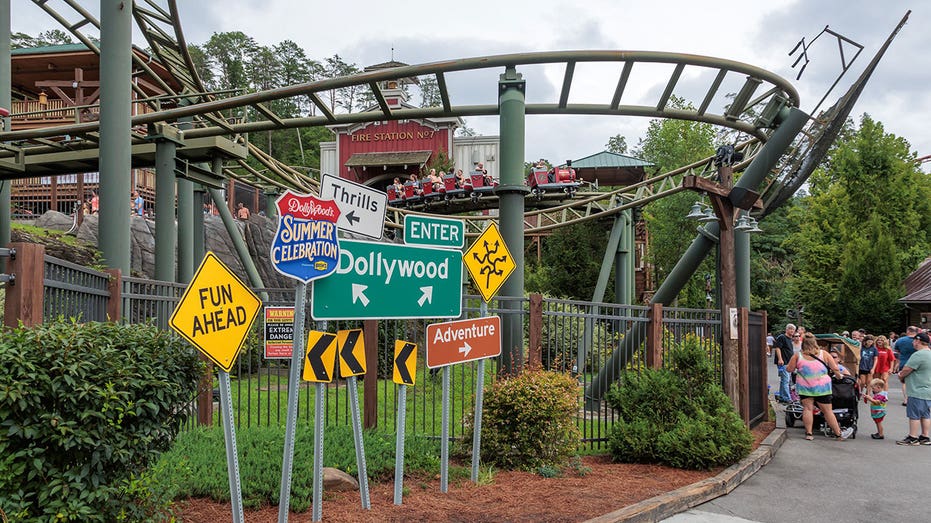 Show the road mark for the summer celebration in front of Firechaser Roller Coaster Ride in Dollywood Amusement Park in Pigeon Forge, TN. (Photography: Ron Buskirk/Ucg/Universal Images Group via Getty Images)