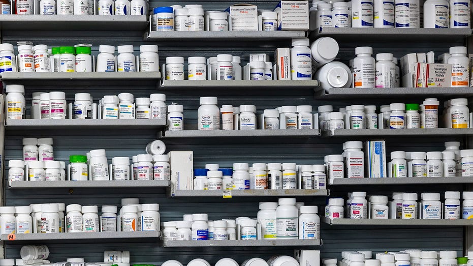 Drugs on pharmacy shelf