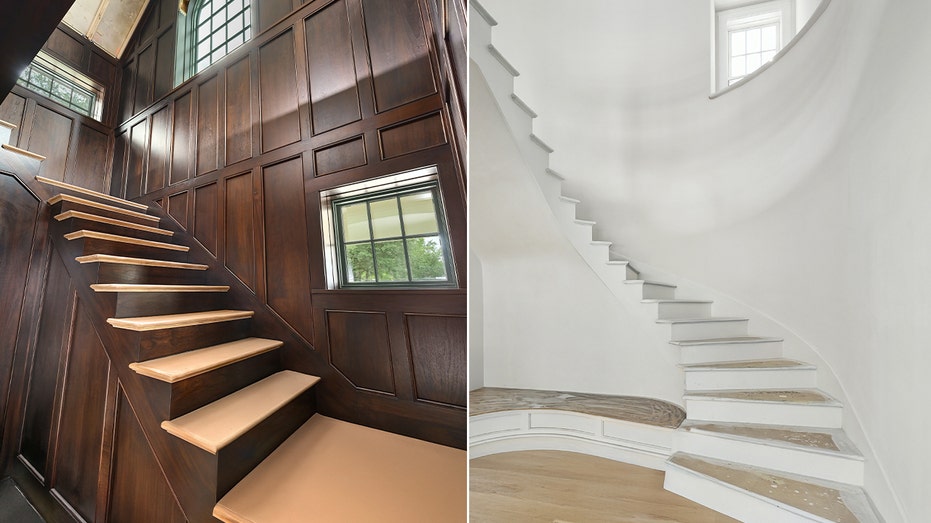 The home boasts two unique staircases.