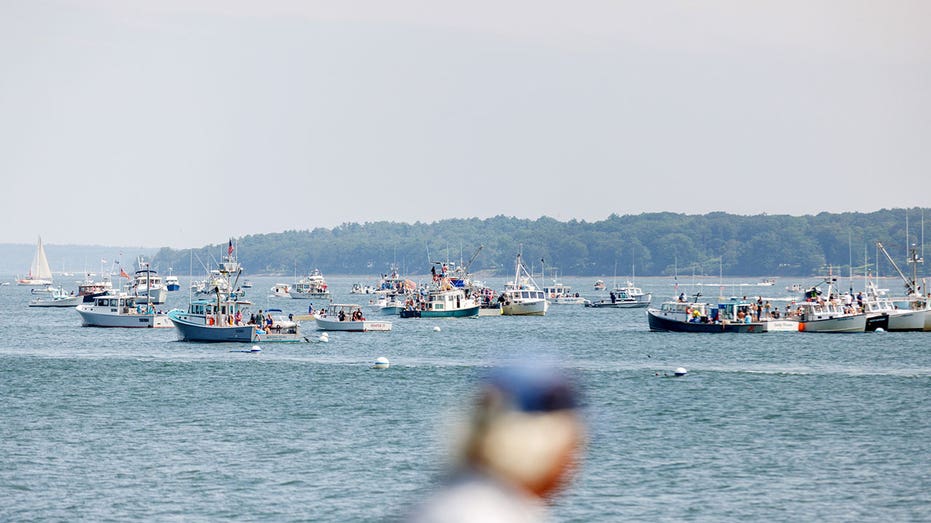 PORTLAND, ME - AUGUST 20: Boats gather in Casco Bay for lobster boat races on Sunday, August 20, 2023. (Staff photo by Brianna Soukup/Portland Press Herald via Getty Images)