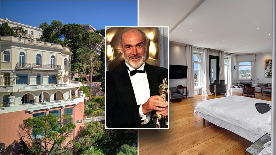 An inset of Sean Connery over a split of his home.