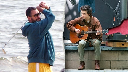 A split rendering of Adam Sandler on the set of "Happy Gilmore 2" on  in Highlands, New Jersey and Timothee Chalamet on the set of "A Complete Unknown" in Hoboken, New Jersey.  - Fox Business News
