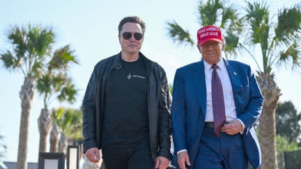 BROWNSVILLE, TEXAS - NOVEMBER 19: U.S. President-elect Donald Trump greets Elon Musk as he arrives to attend a viewing of the launch of the sixth test flight of the SpaceX Starship rocket on November 19, 2024 in Brownsville, Texas. SpaceX’s billionaire owner, Elon Musk, a Trump confidante, has been tapped to lead the new Department of Government Efficiency alongside former presidential candidate Vivek Ramaswamy. (Photo by Brandon Bell/Getty Images) - Fox Business News