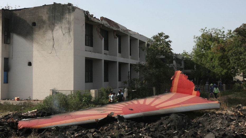 Wreckage of a Boeing 787 Dreamliner lies at the site where the Air India plane crashed in Ahmedabad, India, on June 12, 2025.