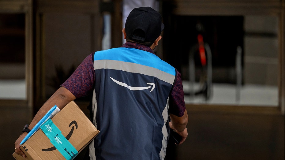 The Amazon worker completes a delivery in California