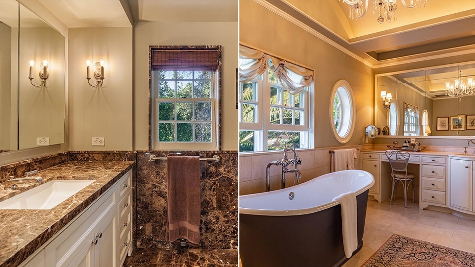 A split of two different bathrooms.