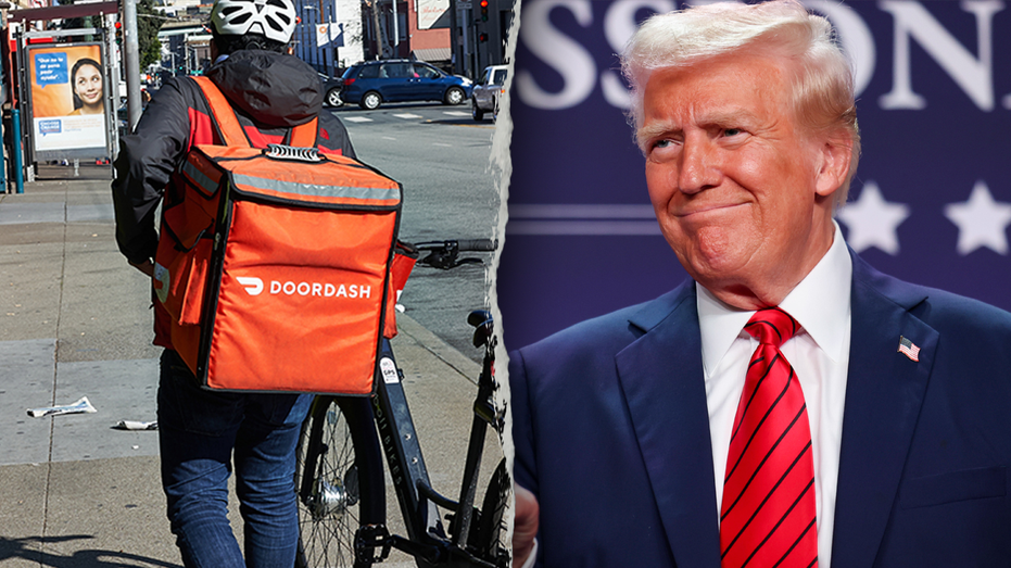 A DoorDash delivery worker in San Francisco and President Donald Trump in Florida.