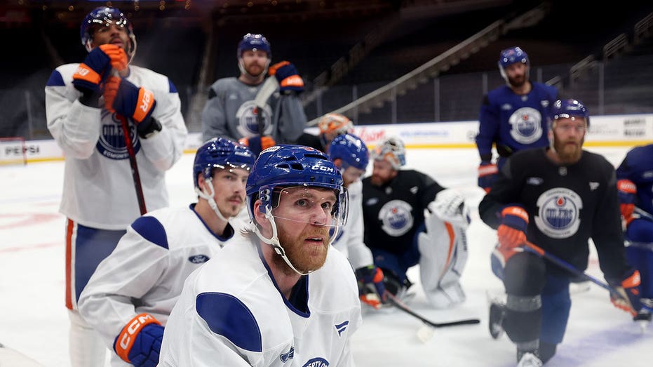 EDMONTON, ALBERTA - JUNE 03: Connor McDavid #97 of the Edmonton Oilers looks on during practice prior to the 2025 Stanley Cup Final against the Florida Panthers at Rogers Place on June 03, 2025 in Edmonton, Alberta. (Photo by Steph Chambers/Getty Images)