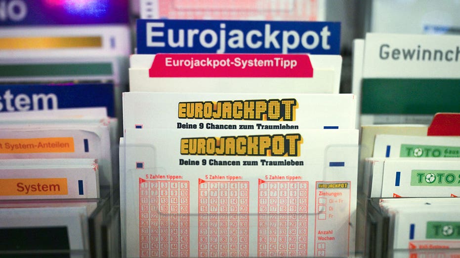 22 April 2024, North Rhine-Westphalia, Duesseldorf: Tickets for the Eurojackpot lie on a table. The numbers will be drawn on Tuesday, 23.04. 2024. If a winner comes from Germany, the German winning record would be set. Photo: Federico Gambarini/dpa (Photo by Federico Gambarini/picture alliance via Getty Images)