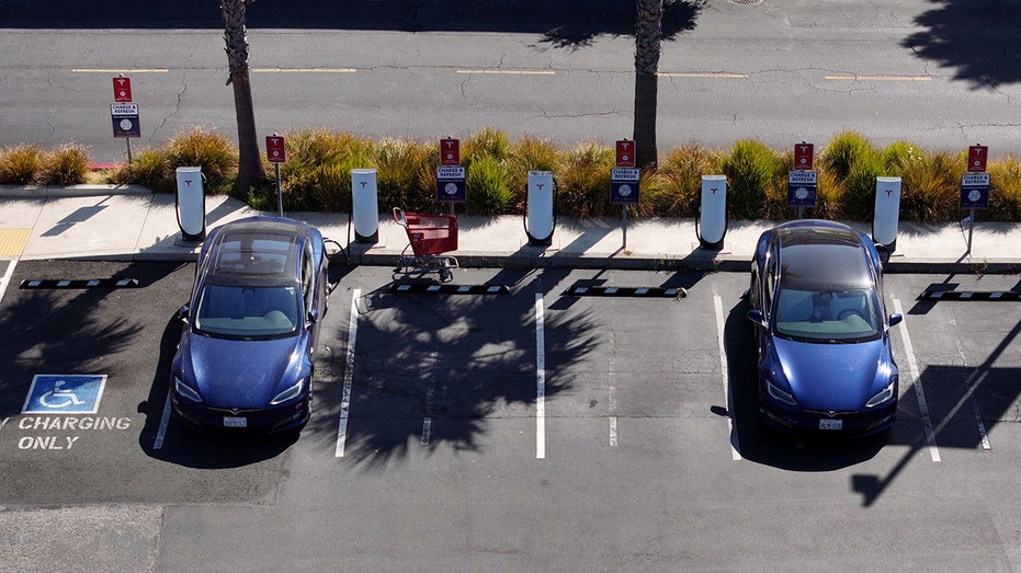 Aerial view of a California electric vehicle charging station