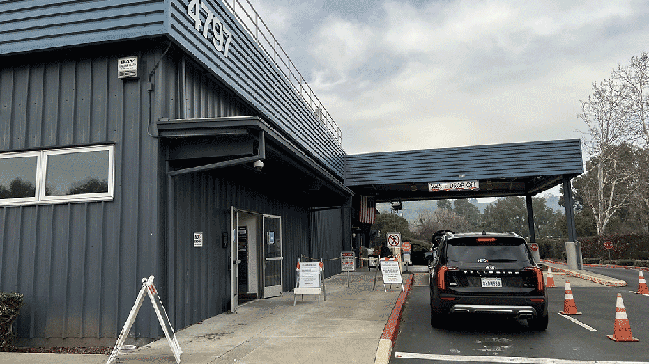 Cars pull up to a household hazardous waste dropoff center in Contra Costa County, Martinez, California, January 15, 2022. (Photo by Smith Collection/Gado/Getty Images)