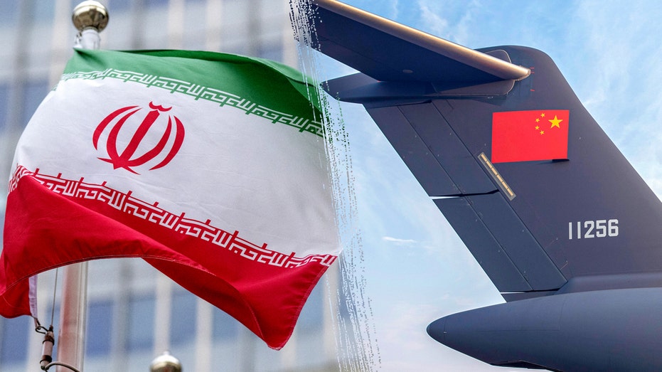 Iran flag next to Chinese cargo plane