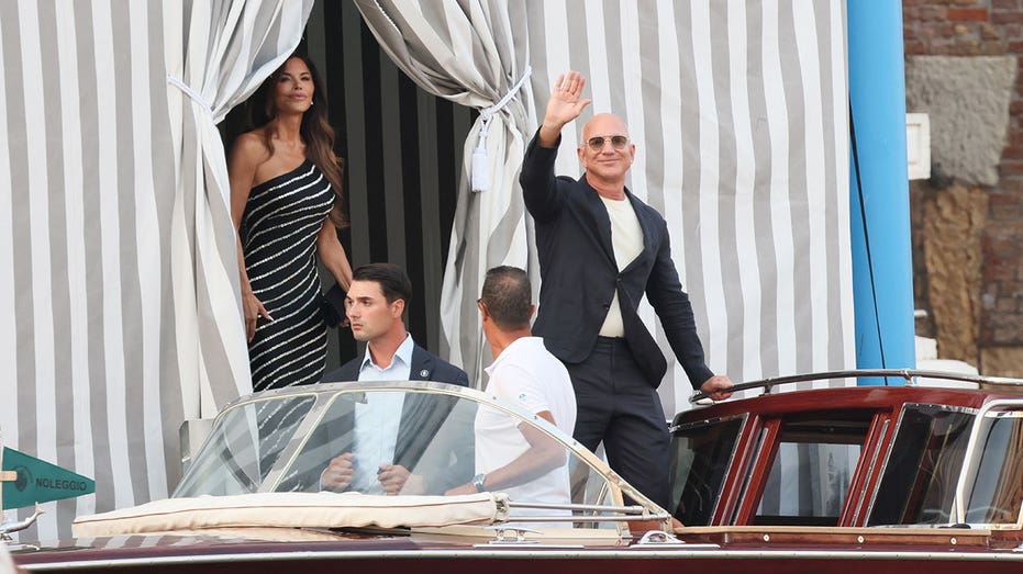 VENICE, ITALY - JUNE 25: Jeff Bezos And Lauren Sanchez are sighting ahead of Jeff Bezos and Lauren Sanchez Wedding on June 25, 2025 in Venice, Italy. (Photo by Ernesto S. Ruscio/GC Images)