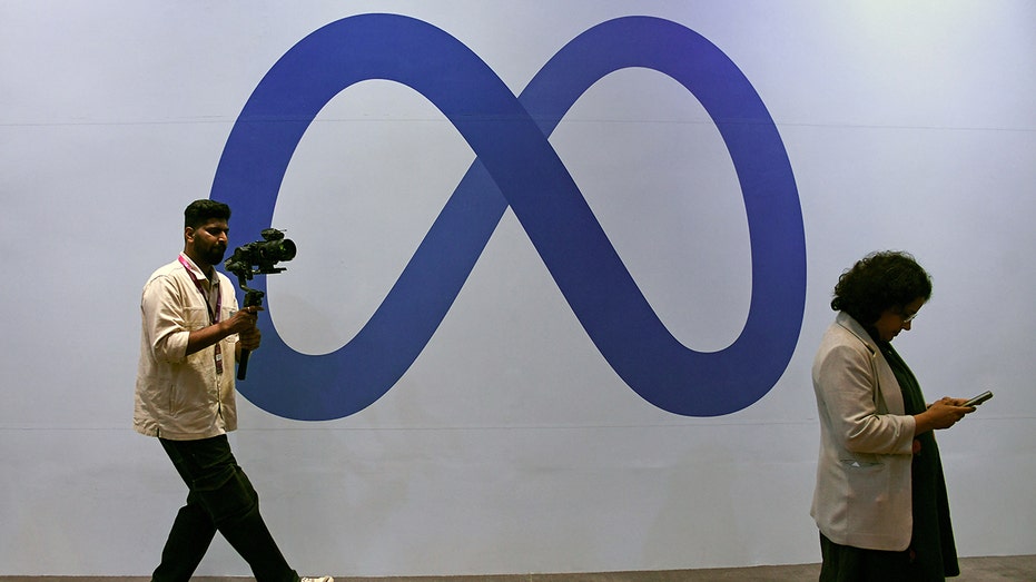Meta logo at a conference in Mumbai