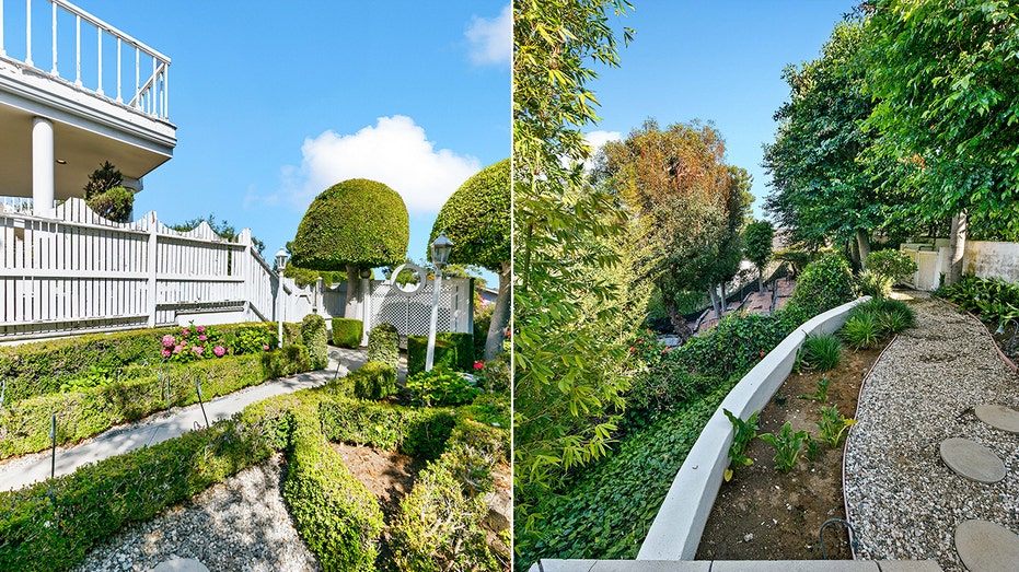 There are many gardens throughout the backyard.
