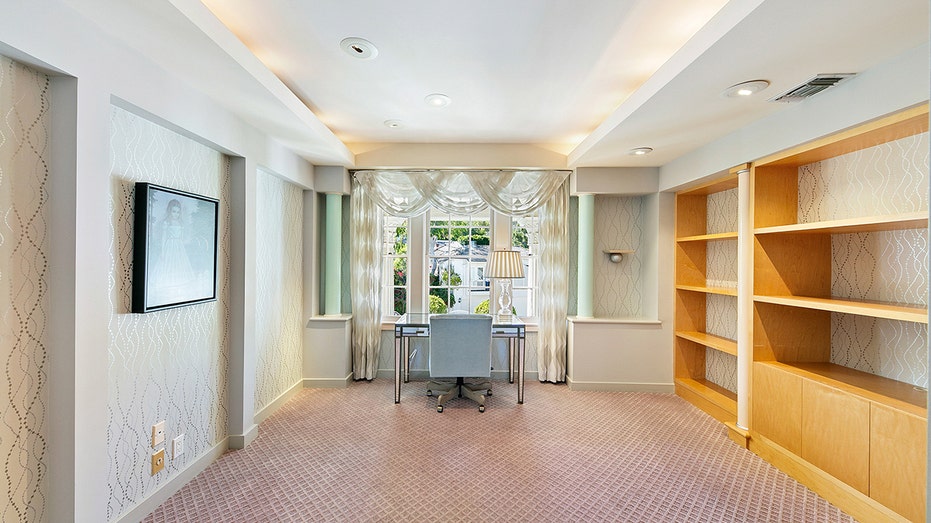 The upstairs also includes an office.