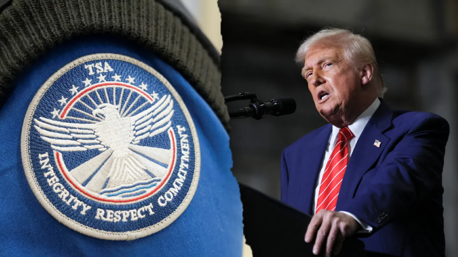 Split image of TSA, Trump