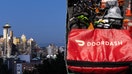 A split of the Seattle skyline and a DoorDash Delivery Bag - Fox Business News