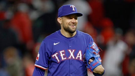 Nathan Eovaldi #17 of the Texas Rangers celebrates after pitching a complete game against the Cincinnati Reds at Great American Ball Park on April 1, 2025 in Cincinnati, Ohio. - Fox Business News