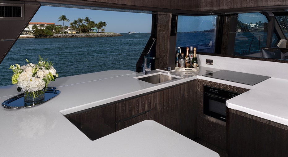 Inside bar of the 64-foot Galeon charter yacht